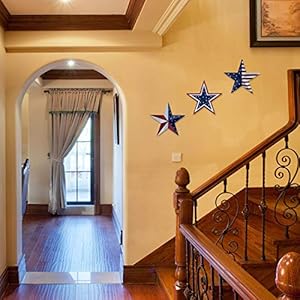 Metal Barn Star Art American Flag Patriotic 9 Inch Star Wall Decoration Wall Mount 3D Barn Star Decor July of 4th Decoration Set of 3