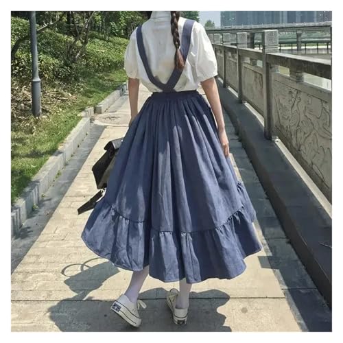 Overall Dress Women Skirt Preppy Style Strap Long Skirt Ruffles Loose Cute Student Casual Skirt Female2