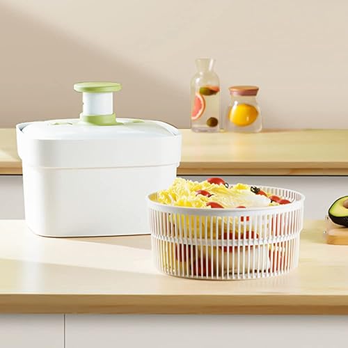 Spinner para ensalada de prensa, 7 l, de gran capacidad, fácil de usar, con sistema de drenaje integrado para productos frescos y limpios de ensalada