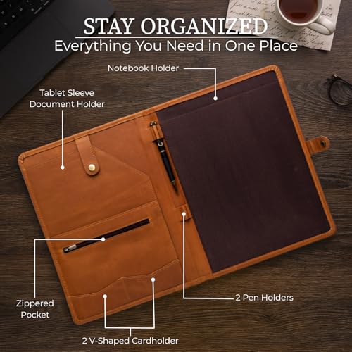 Image of Leather Portfolio, Leather Binder with Pen, Leather Portfolio for Men and Women, Leather Padfolio, Leather Folder, Portfolio Binder, Business Portfolio Men and Women