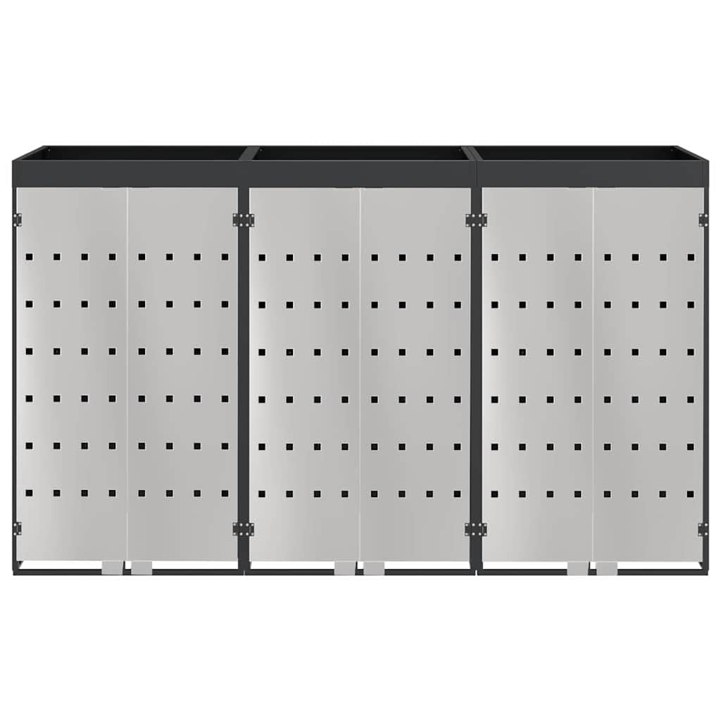 ACAGALA Copribidone per Spazzatura per 3 Bidoni 120 e 240L con Tetto a Fioriera, Antracite, Acciaio Inox, Ventilato con Scarico, 65x73x113 cm