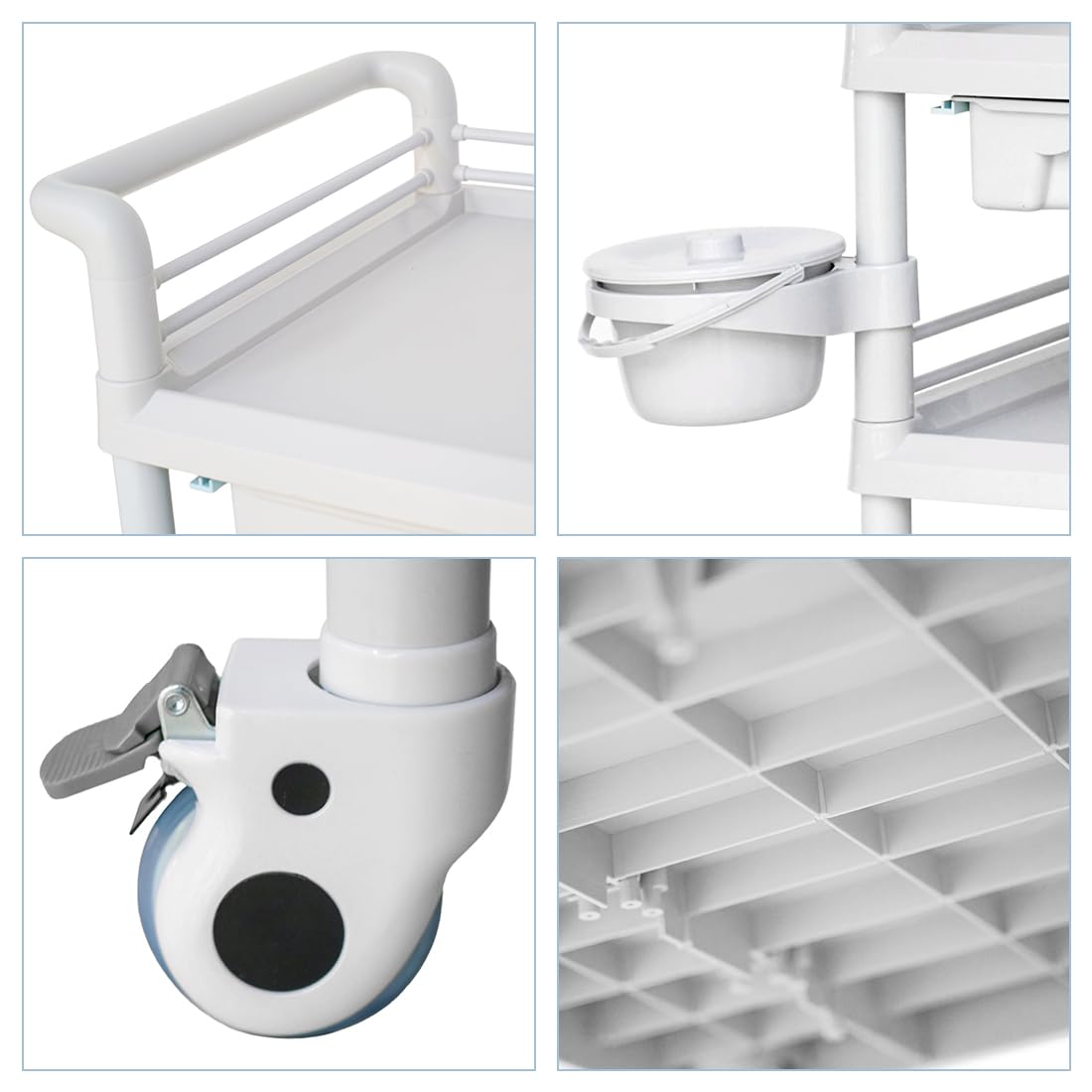 Carrello multiuso con cassetto, carrello portaoggetti a 3 livelli con rotolo, carrello di servizio con contenitore per rifiuti, carrello per attrezzi da laboratorio, carrello medico, carrello