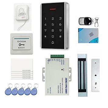 NAVKAR SYSTEMS DIY Full Complete RFID Door Access Control Kit Set for Single Door 180kg/396Lbs Electric Strike Magnetic Lock Card PIN Remote Control+Door Bell+Exit Button