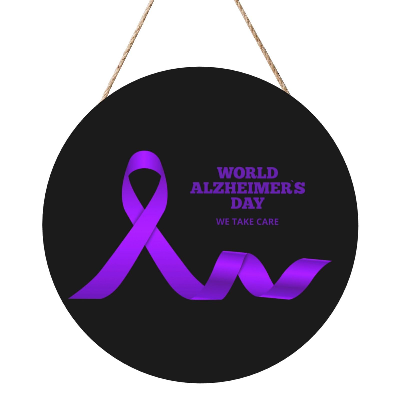 Wear Purple Alzheimer'S Awareness Door Signs Plaques Wood Welcome Sign For Front Door Wall Hanging For Home Farmhouse Office Classroom Party Decoration