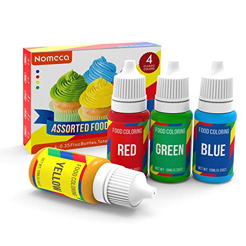 Nomeca Food Coloring, 4 Colors Vibrant Liquid Food Colors Cake Decorating Dye Set, Tasteless for Baking Royal Icing Cookie Frosting Fondant Macaron - .35 Fl. Oz (10 ml) Bottles, Red Yellow Blue Green Nomeca Food Coloring, 4 Colors Vibrant Liquid Food Colors Cake Decorating Dye Set, Tasteless for Baking Royal Icing Cookie Frosting Fondant Macaron - .35 Fl. Oz (10 ml) Bottles, Red Yellow Blue Green