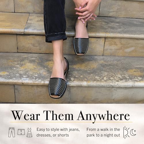 Image of The Spanish Sandal co Classic Flat Sandals for Women, Dressy Soft Leather Peep Toe Sandals for Women, Versatile Casual Slip-on Flats