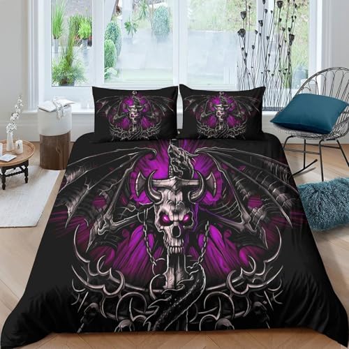Parure de lit microfibre 3D effet super douce et housse couette crâne - 4