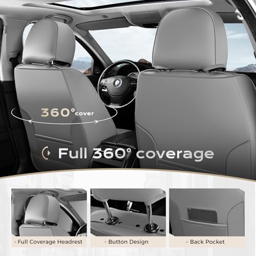 Image of Coverado Car Seat Cover, Cover for Cars Front Seat, Premium Leather, Universal Fit Waterproof Seat Protectors, Car Seat Cushion Non-Slip for Most Cars-Gray