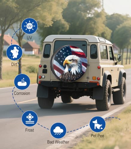 Image of RV Spare Tire Cover 17in with American Eagle USA Flag Universal Fit