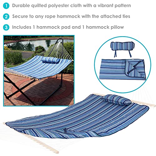 Sunnydaze-Polyester-Quilted-Hammock-Pad-and-Pillow-Set-Weather-Resistant-Breakwater-Stripe