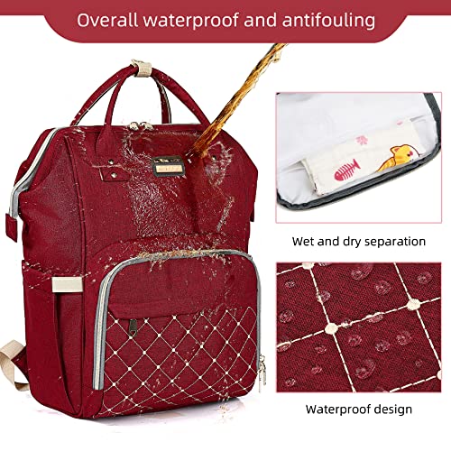 Image of GAIVP Diaper Bag Backpack, Diaper Bags for Baby Girls Boys, Baby Bags for Moms Dads, Nappy Changing Bag with Insulated Pockets,Multi-functional Waterproof Backpack with Stroller straps-Red