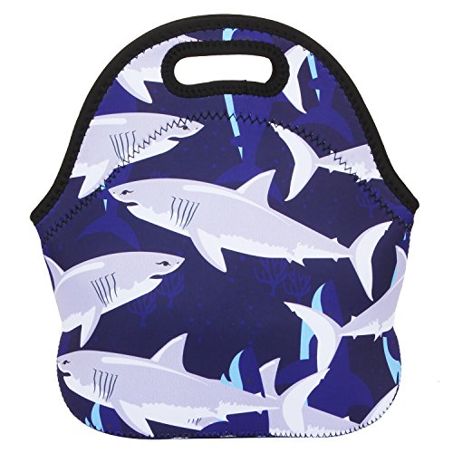 Insulated Neoprene Lunch Bag Shark Tote with Detachable Adjustable Shoulder Strap Waterproof Thermal Cartoon Reusable Lunch Box Food Containers Picnic Lunch Bag for Women Girls Boys Adult Gift, S