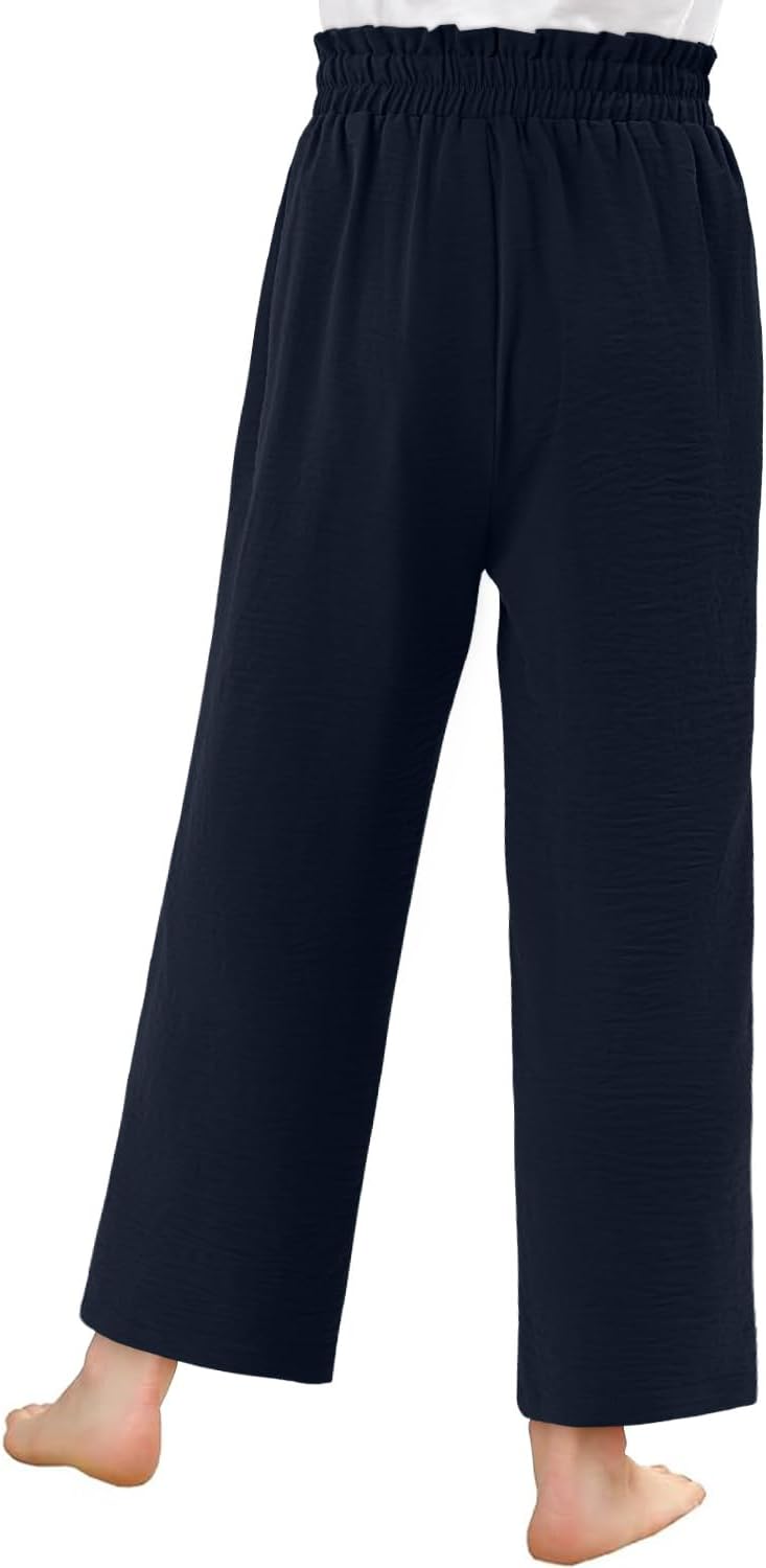 Yoklass Girls Casual Pants High Waist Wide Leg Flowy Loose Long Trousers 4-14 Years - Image 4