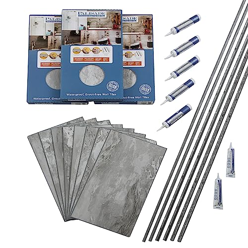 Palisade Interlocking Vinyl Tile Shower Surround Kit Smoky Sky