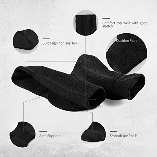 Sox Town Men's Moisture Wicking Control Breathable Performance Athletic Workout Training Combed Cotton Cushion Crew Socks(Black M) #TOP6