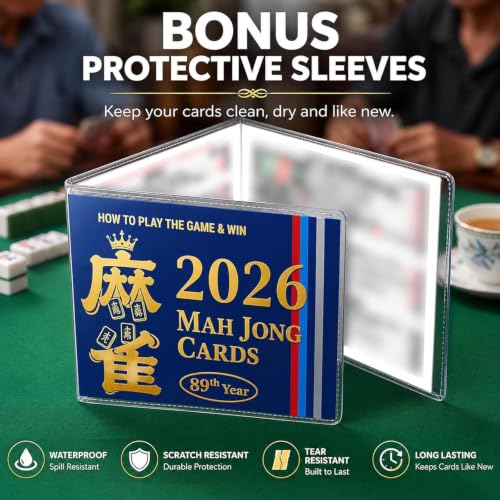 Starrybaby 2026 American Mahjong Cards 4 Pack with Protective Sleeves, Large Print Mah Jongg Score Cards for Family Game Night 6-1/8 x 4-3/4 Inches — view 3