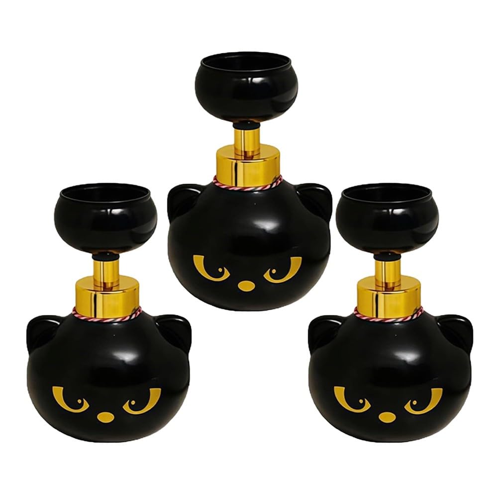 Simpatico dispenser di sapone in schiuma a forma di zampa di gatto, adorabile bottiglia a forma di fiore ricaricabile, per cucina e bagno, divertente e per gli amanti dei gatti, nero