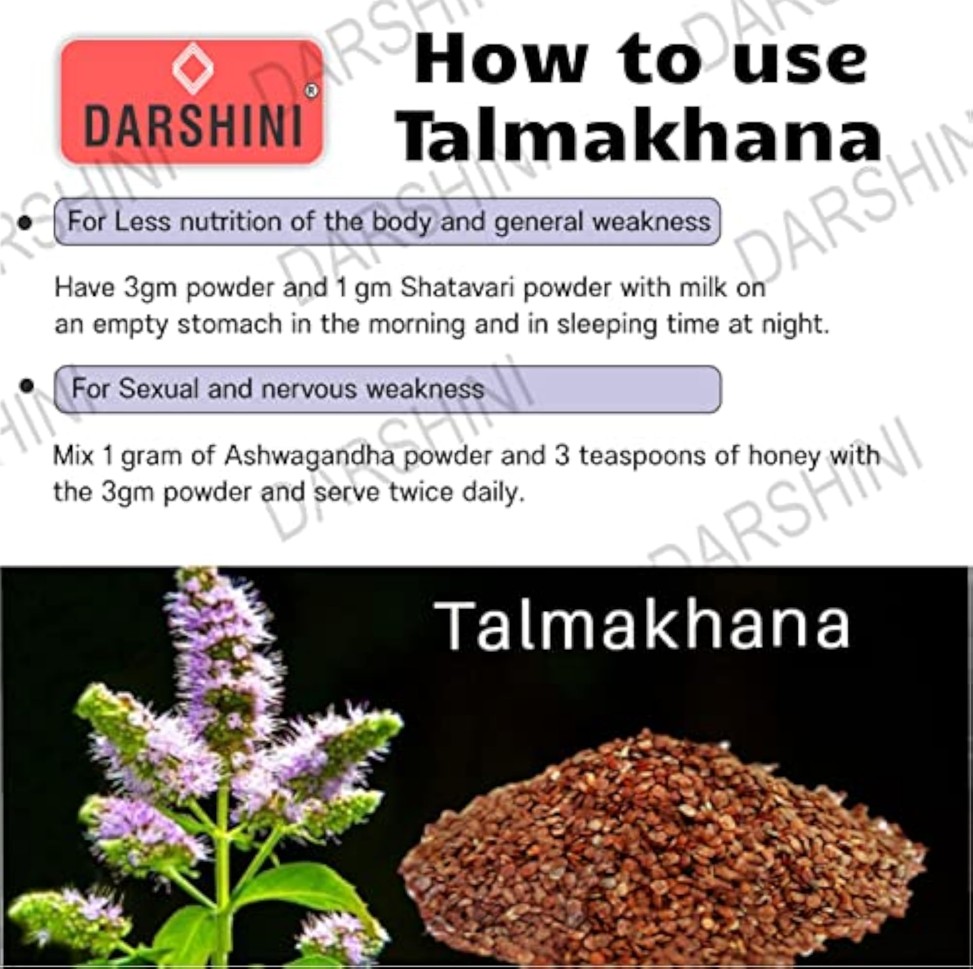Darshini Talmakhana Seeds, Herbal Supplement