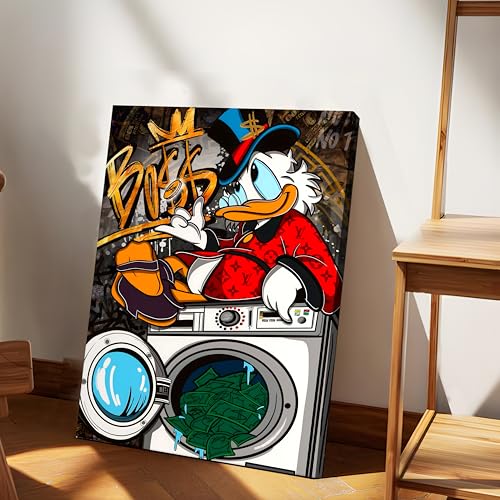 Image of Modern Graffiti Duck Pop Art Canvas Wall Art Painting For Living Room | Colourful Urban Style Wall Art Painting | Contemporary Home & Office Decor, 41x56 cm