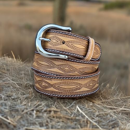 DANIEL'S ARTPLANET Western Belt for Men Full Grain One Piece Leather Handmade Belt with Buckle 1.5” Wide Tooled Embossed3