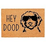 Funny Coir Doormat Hey Dood Golden Doodle Dog Welcome Front Porch Decor Doormat for The Entrance Way Personalized Rugs with Heavy-Duty PVC Backing Non Slip Outdoor Coir Doormat 23.6 x 15.7 inch