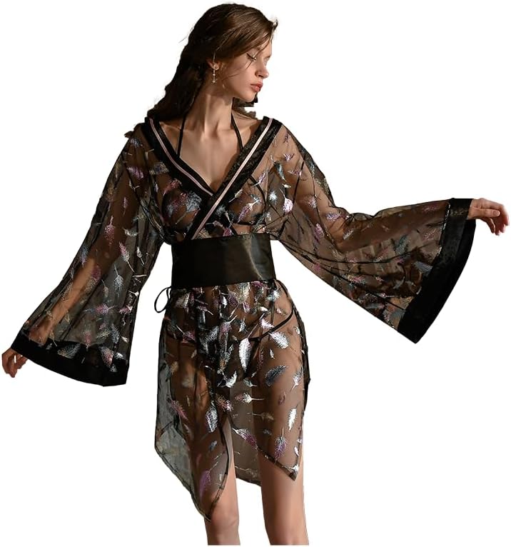 SINROYEE Japanese Sexy Anime Cosplay Outfit Kimono Cosplay Costume Halloween Outfit Maid Dress Bra And Panty Set