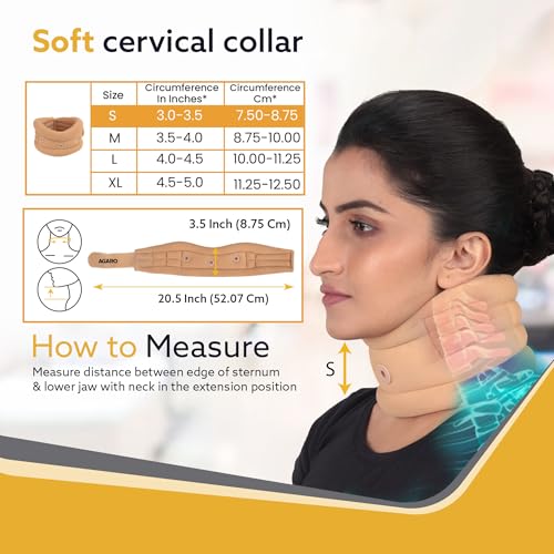 Image of AGARO Cervical Collar Spondylitis Neck Support, Adjustable Neck Brace With Extra Support, Relieves Pain, Stress & Pressure in Spine, Inflatable Neck Stretcher Collar Device, Small, Beige