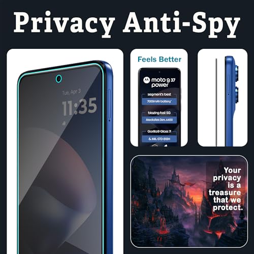 Image of FIRST MART Privacy Tempered Glass for Motorola G37 Power and Moto G37, 2 Pack | Anti-Spy 9H Screen Protector, Edge-to-Edge, Case-Friendly, Scratch Resistant, Bubble-Free