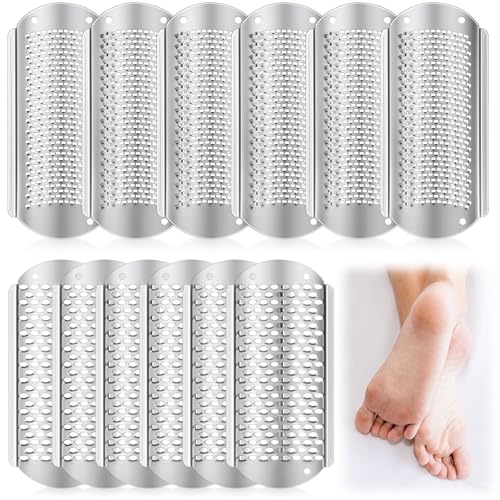 Image of Moxweyeni 12 Pack Silver Foot File Callus Remover Replacement Blades Metal Pedicure Rasp Hard Skin Remove Scrubber Stainless Steel 2 Designs Big /fine Hole for Detachable Foot Grater