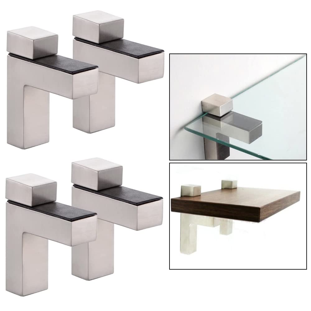 Solid Metal Adjustable Wood/Glass Shelf Bracket Wall Mount, Brushed Nickel, 4 Pack