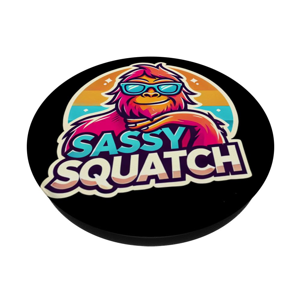 Funny Sasquatch Sassy Squatch Bigfoot Humor Lover PopSockets Adhesive PopGrip, Black - Image 2