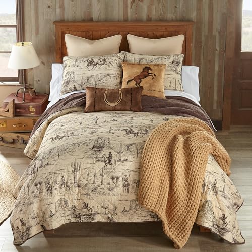 Donna Sharp Cowboy Cotton Quilted Bedding Set - 3-Piece Queen Size Quilt Set - Includes 1 Quilt and 2 Pillow Shams - Machine Washable - Perfect for Rustic Decor