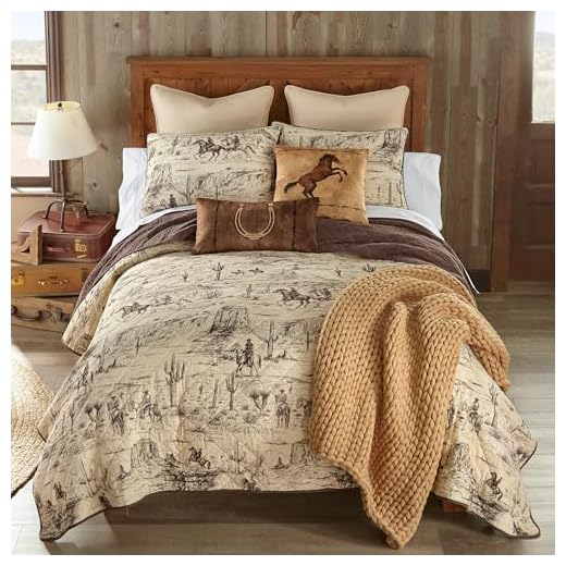 Donna Sharp Cowboy Cotton Quilted Bedding Set - 3-Piece King Size Quilt Set - Includes 1 Quilt and 2 Pillow Shams - Machine Washable - Perfect for Rustic Decor