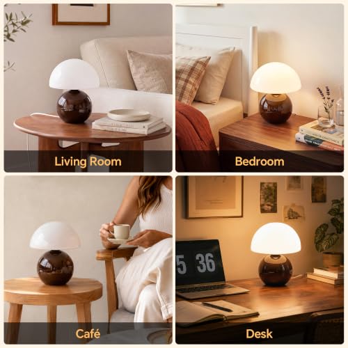 Image of Dawnwake Mushroom Lamp Table Lamp for Bedroom-Small Desk Table Lamps,Coffee | 8.7 inch Mid Century Modern Table Lamps for Living Room Bedroom Decor,Cute Ceramic Lamps for Mushroom Home Room Decor,Glass Shade