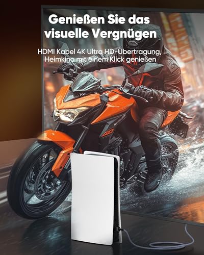 8. Bild von SNOWKIDS 4K HDMI Kabel 2Meter,HDMI-Kabel 4K@60Hz Nylon Geflecht Vergoldete Anschlüsse mit Ethernet/Audio Rückkanal, Kompatibel mit HDTV/Laptop/Blu-ray/Soundbar/Monitor/PS-5/X-box 2m