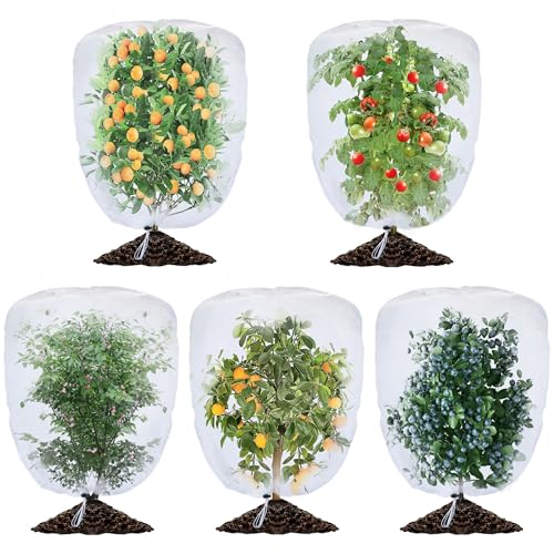 5 Pack Garden Plant Fruits Tree Protection Netting Covers with Drawstring, 3.3 x 2.7Ft Bird Insect Netting Bag, Plant Netting Barrier for Fruit/Flower/Herb/Vegetables (3.3 x 2.7Ft)