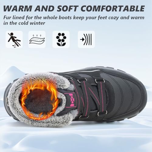 Qiucdzi Womens Winter Snow Boots Warm Fur Lined Anti-Slip Outdoor Ankle Booties Walking Shoes Comfort Non-Slip Trekking Shoes2