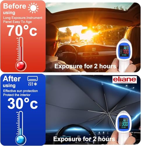 Image of Eliane Car Sun Shade Windshield Cover - Foldable Umbrella Sun Shade for Car Front Window, Sun Protection & Heat Insulation, Carbrella, Full Cover for Most Vehicles