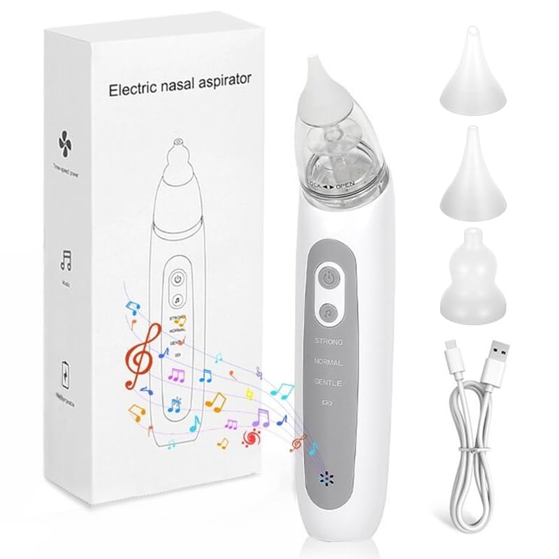 Nasal Aspirator Baby Electric, Baby Nose Sucker, Baby Nose Cleaner with 3 Silicone Tips & 3 Suction Levels, Soothing Function with Music and Light, Anti-Backflow Nasal Aspirator for Baby,Toddler