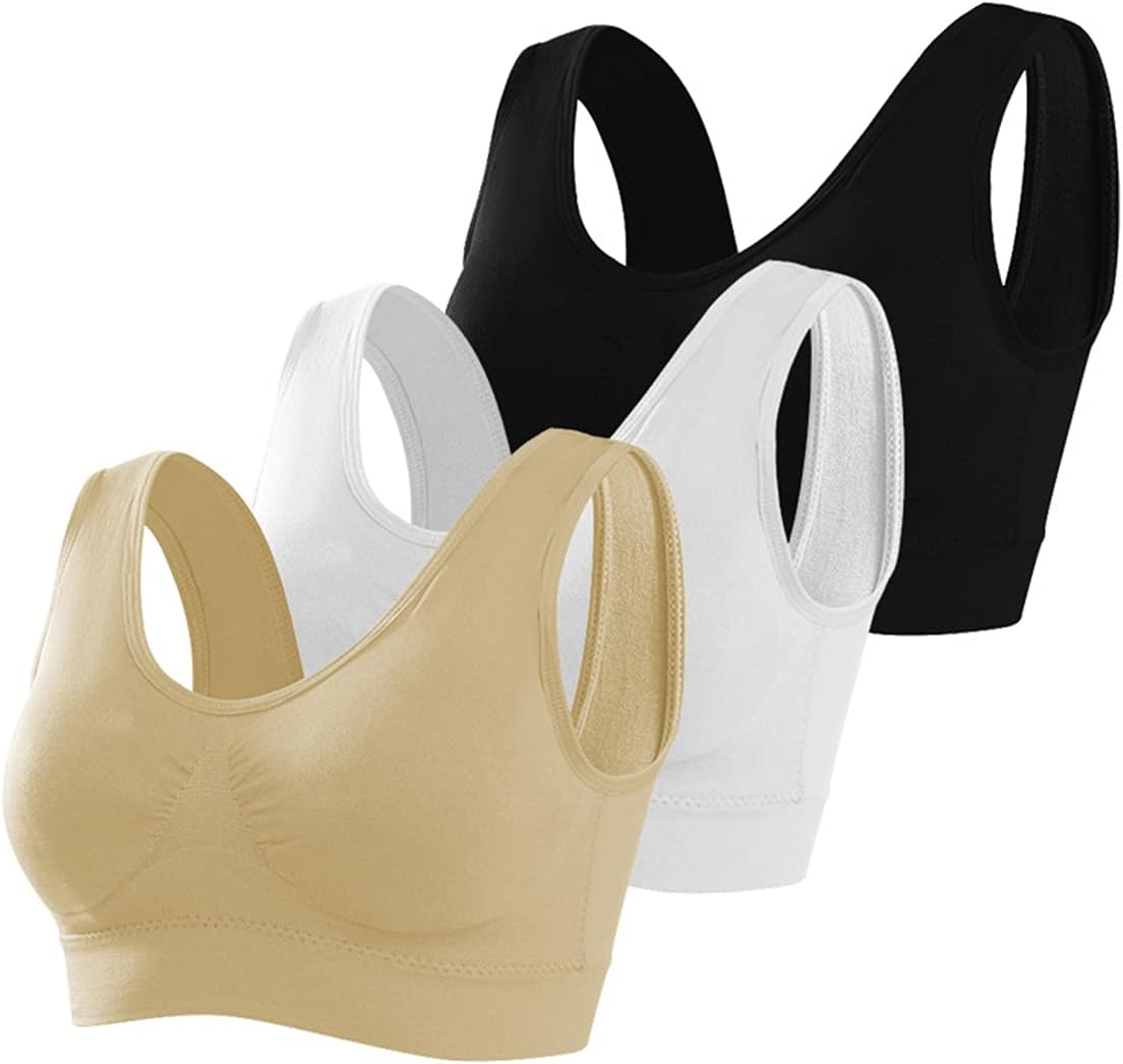 Manxing3 Pack Seamless Sports Bra Comfort Everyday Bra Wireless Bra Sports with Removable Pads Bralettes for Women