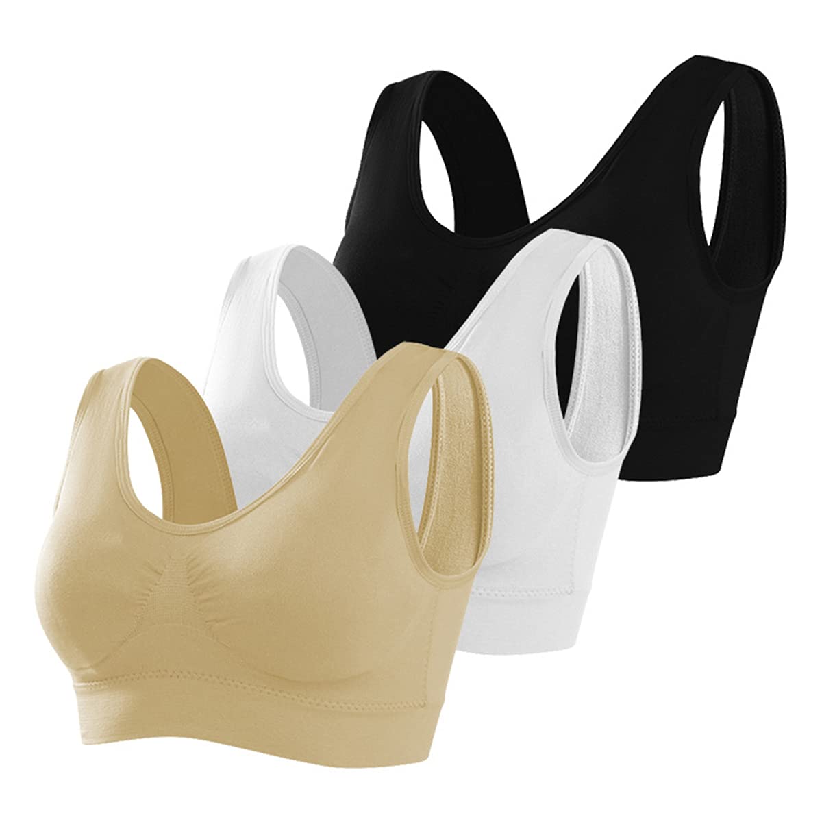Manxing3 Pack Seamless Sports Bra Comfort Everyday Bra Wireless Bra Sports with Removable Pads Bralettes for Women
