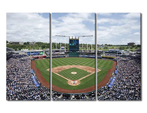 TUMOVO 3 Panels USA Sports Pictures for Living Room Kaufman Stadium Canvas Wall Art House Decor Kansas City Royals Stadium Modern Office Wall Decor Framed Large Wall Art for Home Bedroom, 60" Wx40 H