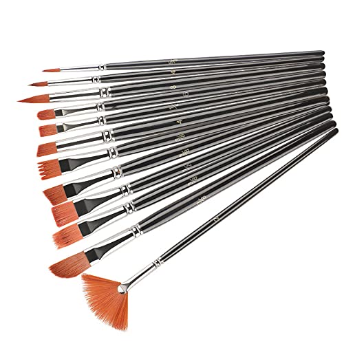 Jowoart 12 Pcs Multi-Functional Short Wood Black Stem For Beginner Gouache Watercolor Acrylic Oil Painting Brush Set Nylon Hair Art Tool thumb #8