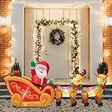 KPCB Tech Christmas Inflatables Outdoor Decorations 8 ft Long Santa with Reindeers & Sleigh with...