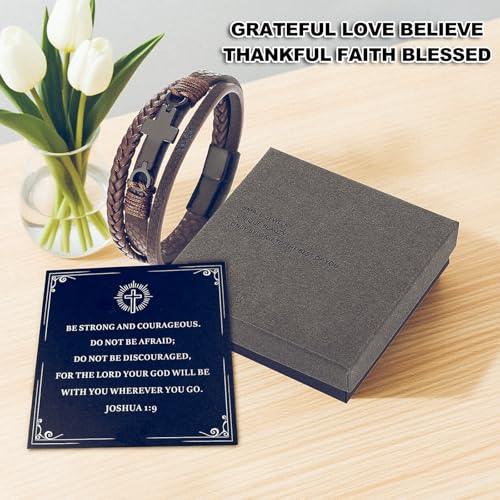 Pulsera de cuero para hombre con cruz de fe miniatura 3