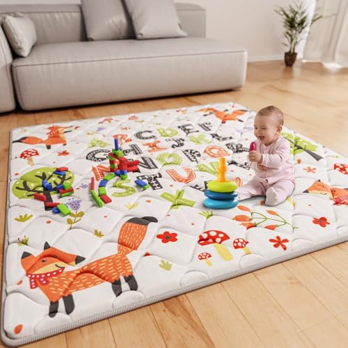 Image of ieBabay Baby Play Mat 50x50 Playpen Mat Upgraded Thicker Baby Floor Play Mat Cushioned Anti- Slip Crawling Mat Waterproof Activity Playmat for Babies Toddlers Infants Tummy Time(50x50, Letter Fox)