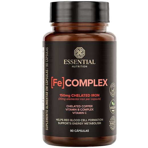 Essential Nutrition - [FE] Complex - Complexo de Ferro e Cobre Quelados + Vitamina C - 90 Cápsulas