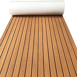 KXKZREN Boat Flooring EVA Foam Decking Sheet Faux Teak Marine Mat Marine Carpet Cooler Tops Non-Slip Self-Adhesive Flooring for Motorboat RV Yacht Kayak Swim Platform 94″ x 47″/44″/35″/23″/16″