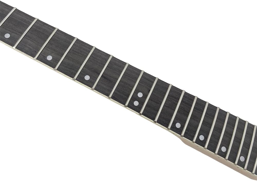Vetimobato Maple Electric Guitar Neck 24 Fret 25.5inch Rosewood Fretboard Bolt on Heel Guitar Neck Replacement(Black Headstock Dot Inlay Fretboard with Binding)