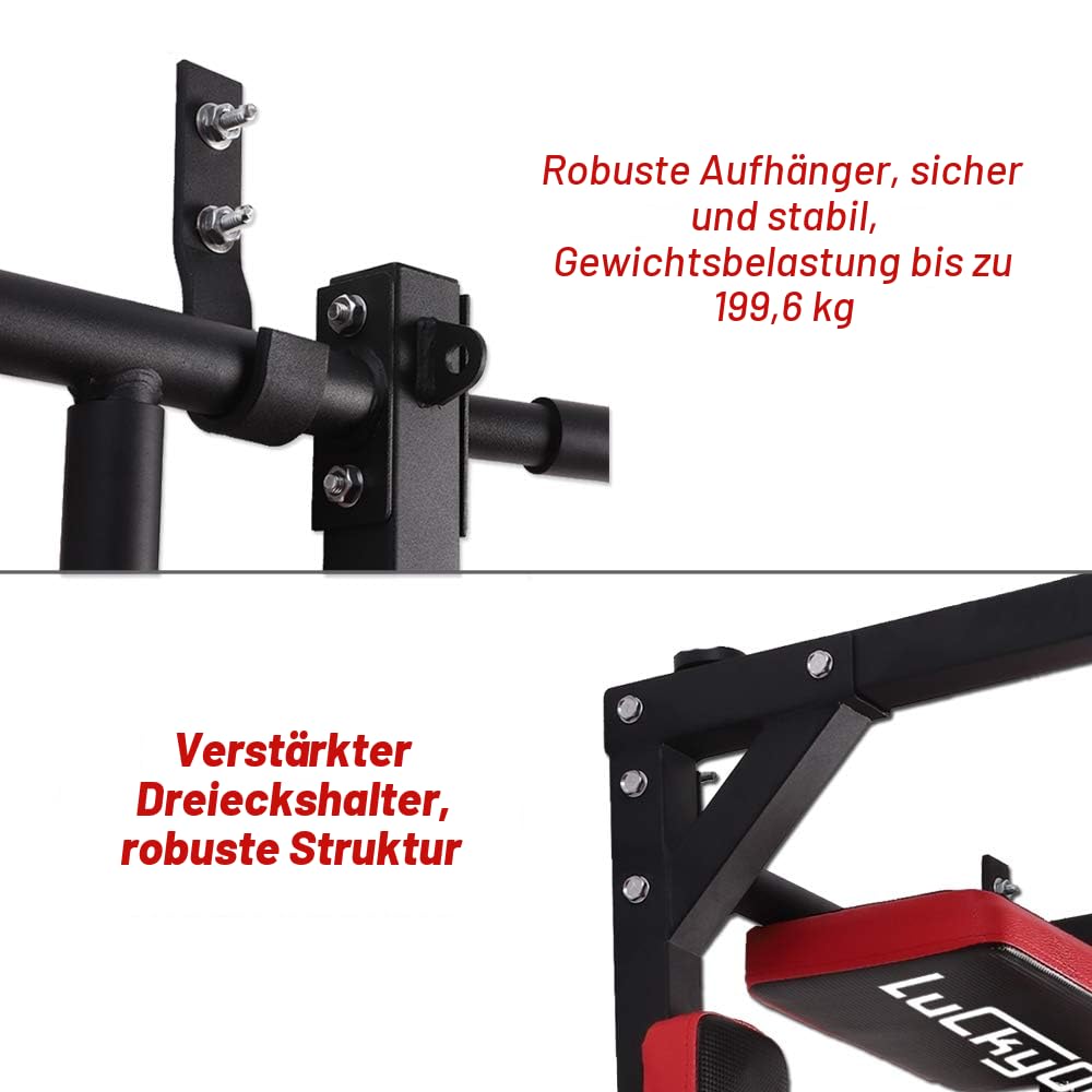 Luckyone Multifunktionale Klimmzugstange zur Wandmontage, Dip-Station für Heimstudio, Indoor-Training, unterstützt bis zu 200 kg